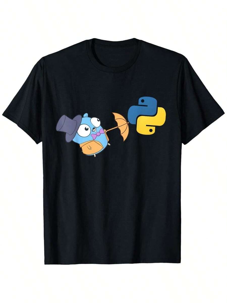 Camiseta Go Gopher - Dise?o divertido del logo del lenguaje de programación GO para desarrollador, de algodón y manga corta - Negro - Ver 1