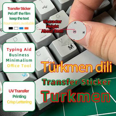 Turkmen Language Keyboard Stickers For Laptop/Desktop Computer, White/Black/Orange/Blue Options, Peel And Stick, Waterproof And Wear-Resistant, No Damage To Original Keycaps, For Office, Study, Language Learning, Overseas Study