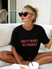 Camiseta de Verano 100% Algodón para Esposa - Camiseta Divertida para Recién Casados|   Camiseta para Fiesta de Solteras|   Top de Luna de Miel|   Bride Era2026 - Camisetas Gráficas Cortas para Mujer, Ideales para Conciertos, Ropa Linda, Transpirable y Cómoda - Negro - Ver 7