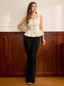de mujer vintage, elegante y clásica, con cierre de botones metálicos con forma de flor, sin mangas, color blanco, para primavera/verano - Beis - Ver 4