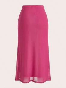 Falda negra de malla transparente con estampado de cola de pez, estrella, sol y luna - Rosa Fucsia - Ver 2