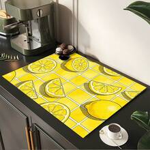 1pc Lemon Print Absorbent Mat/Drying Mat For Coffee Maker, Dishes - Polyester Absorbent Desktop Protective Mat With Rubber Anti-Slip Pad, For Kitchen Counter Decor, Home Bar And Dining Table - Multicolor - View 4