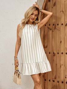 Vestido mini casual, de fiesta y de viaje con rayas y fruncido para mujer - Albaricoque 2 - Ver 8