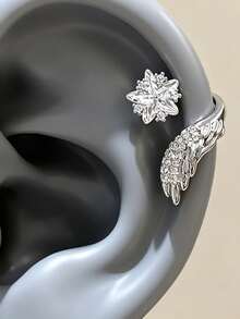 1 Set ( + Sayap Kanan) Anting Tulang Rawan Sayap Malaikat, Anting Stud Bintang Zirkonia Berkilau Unik dan Indah, Perhiasan Tindik Telinga - Anting Tusuk Tulang Telinga Bintang Bersayap - View 6