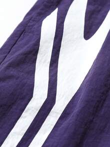 Amerikanischer Streetstyle Lila & Weiß Farbblock Gestreifte Sportshorts für Herren, Kordelzug Taille Locker Atmungsaktiv 5-Zoll Lässige Hose - Violett - Übersicht 5