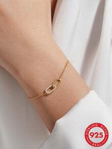 1pc Elegant 925 Sterling Silver Zirconia/Pearl Bracelet, Women's Bracelet, Waterproof And Adjustable, Perfect Jewelry Gift For Her - Gold - View 16