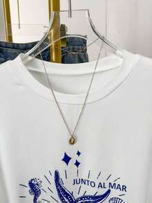 Casual Summer T-Shirt With Starfish And Letter Print, Women's Oversized Loose Fit T-Shirt, Comfortable Graphic Tee, Women's Loose Fit Starfish Print T-Shirt, Short Sleeve T-Shirt - 白色 - 查看 3