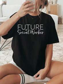 Camiseta de Regalo para Futura Trabajadora Social - Estudiante de Servicio Social, Camisetas Gráficas para Mujer - Negro - Ver 1