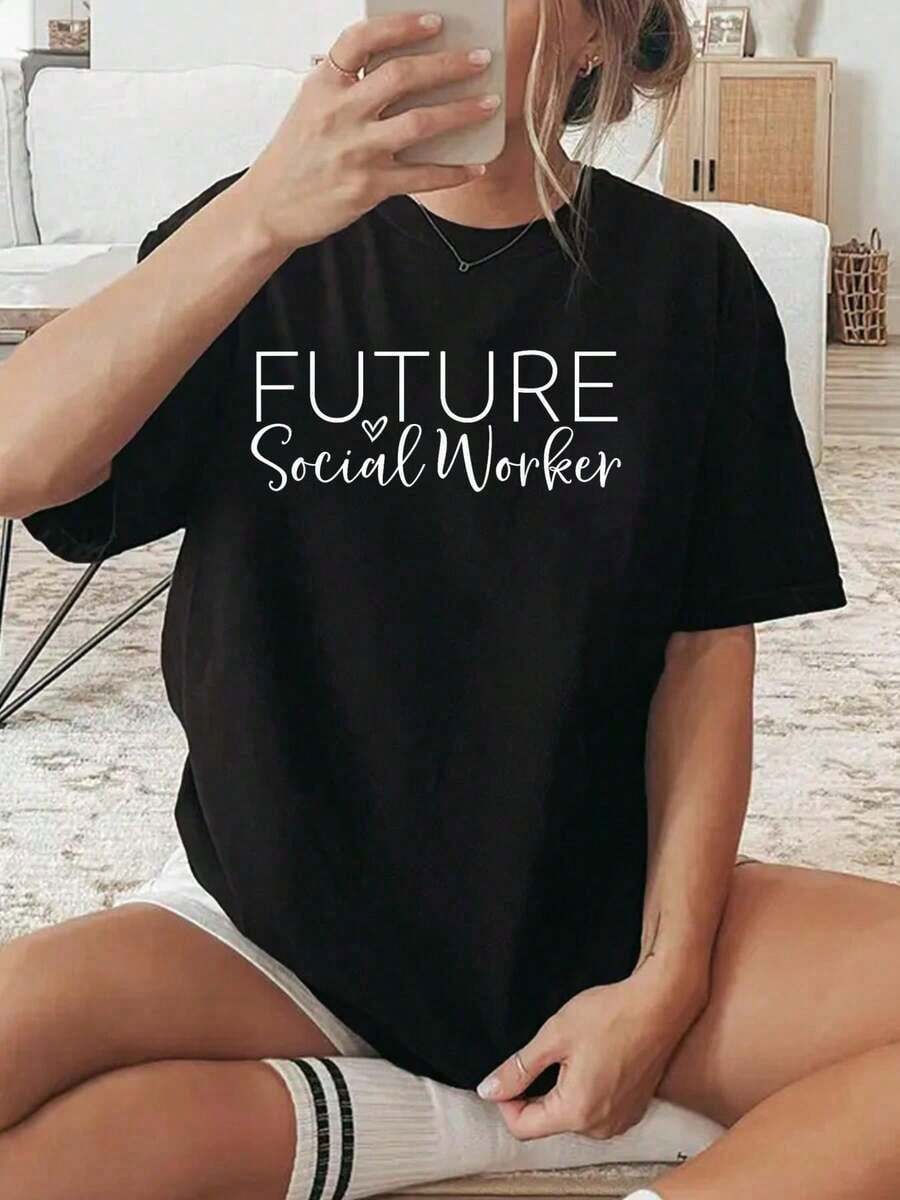 Camiseta de Regalo para Futura Trabajadora Social - Estudiante de Servicio Social, Camisetas Gráficas para Mujer - Negro - Ver 1