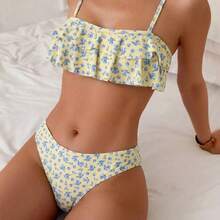 Women's Two-Piece Swimsuit With Halter Neck Lace And Ruffles, Stylizes And Flatters The Figure. - 圖片色 - 查看 2