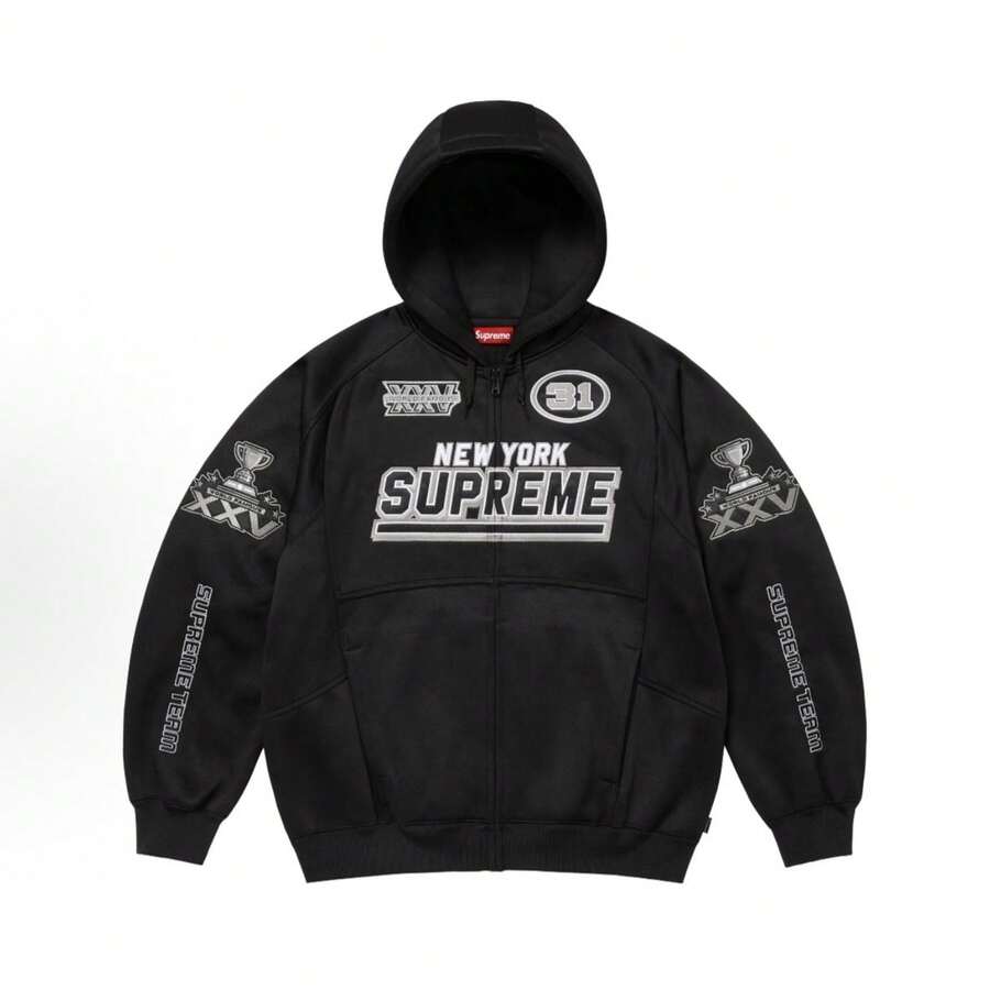 Supreme FW25 Football Zip Up Hooded Sweatshirt | Premium Heavyweight Fleece | Signature Football Graphic | Athletic-Inspired Streetwear | Elevated Zip Hoodie Essential - 黑色 - 查看 1