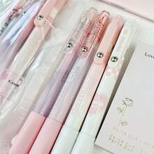 4支装粉色腮红可伸缩中性笔，可爱粉色，适合女孩，0.5毫米黑色墨水，返校必备文具，办公签字笔 - 清甜腮紅系筆 - 查看 4