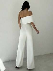 Mono modesto todo blanco para mujer, estilo "old money" casual de negocios para salir, diseño elegante con giro 3D sin mangas y espalda descubierta, adecuado para primavera, verano, otoño, invierno, festivales de música, vuelta al cole, vacaciones, ir al trabajo, aeropuerto - Blanco - Ver 8