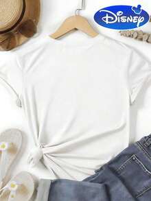 Disney Vacation T-Shirt With Watercolor Zootopia Design And Coquette Bow For Independence Day, Casual Round-Neck Short-Sleeve Shirt - 白色 - 查看 2