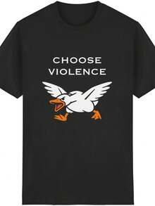 Camiseta Gans con divertido motivo GanS1Motiv y frase sarcástica Choose Violence SarkaS1Mus Meme Humor UniS1exShirt de 100% algodón S5XL. Camiseta uniS1ex de algodón puro de 220 g, peso ideal para todas las estaciones, apta tanto para hombres como para mujeres. Tejido duradero de alta calidad, suave al tacto y de larga duración. Top transpirable, adecuado para la ropa de otoño y de vacaciones de las mujeres. - Negro - Ver 1