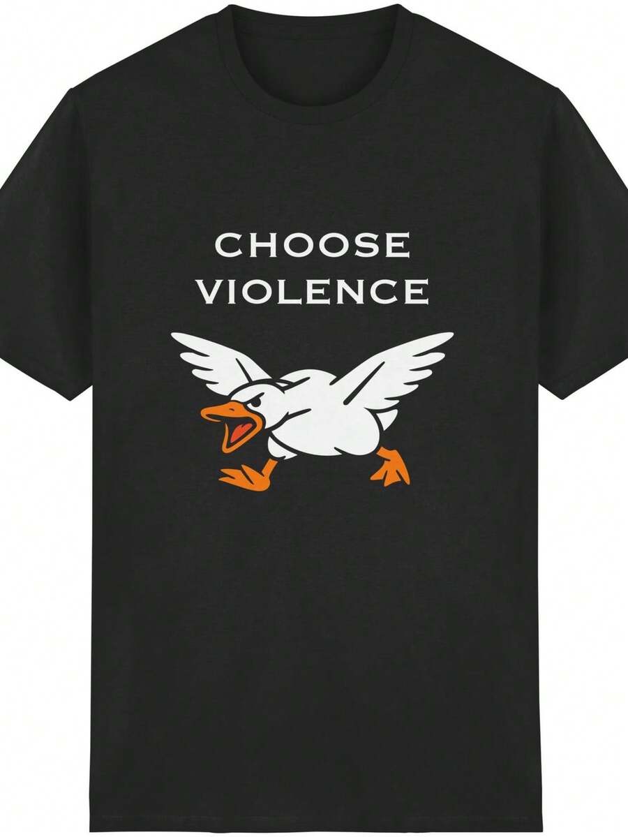 Camiseta Gans con divertido motivo GanS1Motiv y frase sarcástica Choose Violence SarkaS1Mus Meme Humor UniS1exShirt de 100% algodón S5XL. Camiseta uniS1ex de algodón puro de 220 g, peso ideal para todas las estaciones, apta tanto para hombres como para mujeres. Tejido duradero de alta calidad, suave al tacto y de larga duración. Top transpirable, adecuado para la ropa de otoño y de vacaciones de las mujeres. - Negro - Ver 1