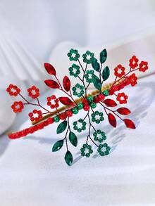 1pc Women's Hair Accessory, Rhinestone Headband, Bridal Hair Accessory, Wedding Banquet And Prom Hair Accessory, Wedding Accessory, Summer Hair Accessory - Red - View 6