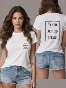 [Edición San Valentín] Camiseta Personalizable para Mujer - Impresión a Doble Cara, Cuello Redondo Casual, Manga Corta, Ligera, Perfecta para Primavera/Verano/Otoño, Tallas Disponibles S-XXL, Tejido Ligero y Suave, Regalo para el Día de San Valentín, Camiseta Elegante - Blanco - Ver 1