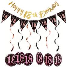 1套玫瑰金生日快樂18/21/30/40/50/60/70紙製橫幅，適用於生日主題派對DIY場景裝飾橫幅套裝 - 彩色 - 查看 1