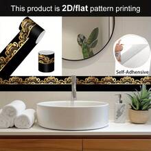 1pc 2D/Flat Vintage Gold Wavy Pattern Self-Adhesive Wallpaper Border, Removable Wall Trim Decal, Baseboard Renovation Sticker, Home Decor, 3.9 X 196.8 Inches - A - View 1
