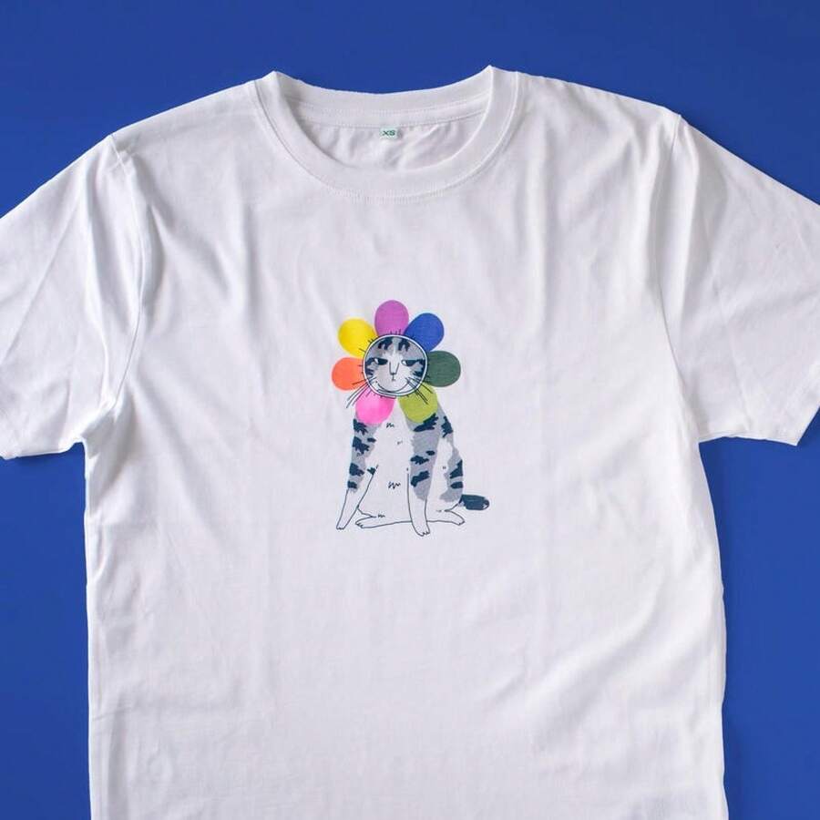 playeras de hombre camisas para hombre playera de hombre camisas de hombre ropa de hombreGrumpy Flower Cat T-Shirt: Limited Edition Organic  Screenprint camisa de hombre playeras playeras para hombre sudadera para hombre conjuntos de hombre y2k - Blanco - Ver 1