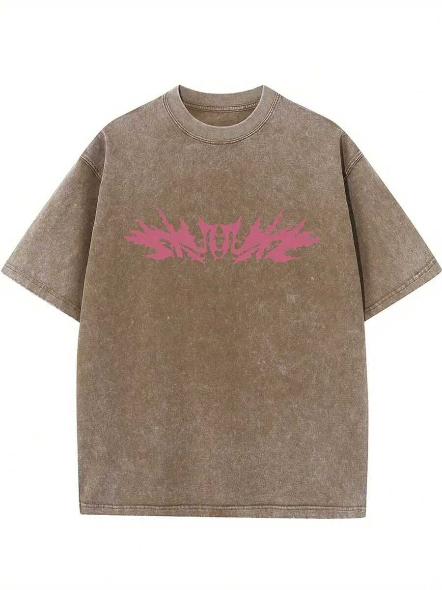Men's & Women's 1 Piece, 230g, Vintage Style Printed T-Shirt, High Quality Cotton Batik Retro Fashion Brand T-Shirt, Suitable Thickness For Summer, Holiday Gift. - 咖啡色 - 查看 1