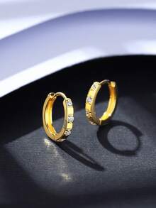 1 par de pendientes de aro geométricos redondos de lujo con diamante de imitación de plata esterlina S925, diseño de nicho coreano con estilo indiferente elegante para uso diario - Cultivo de orificio para la oreja, pendientes versátiles y elegantes personalizados para mujeres - redondo - Ver 3