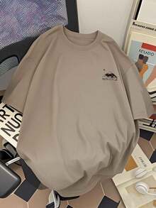 Men's Oversized T-Shirt With Mountain Print, Limited Edition, Short Sleeve, Crew Neck, Cotton, Men's Clothing, Harajuku Summer Style, Y2k, Lightweight Cotton - 杏色 - 查看 2