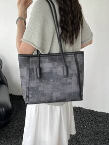 2025 New Casual Large Capacity Diamond Pattern Solid Color Bow Tote Bag, Minimalist Fashion Handbag - Black - View 2