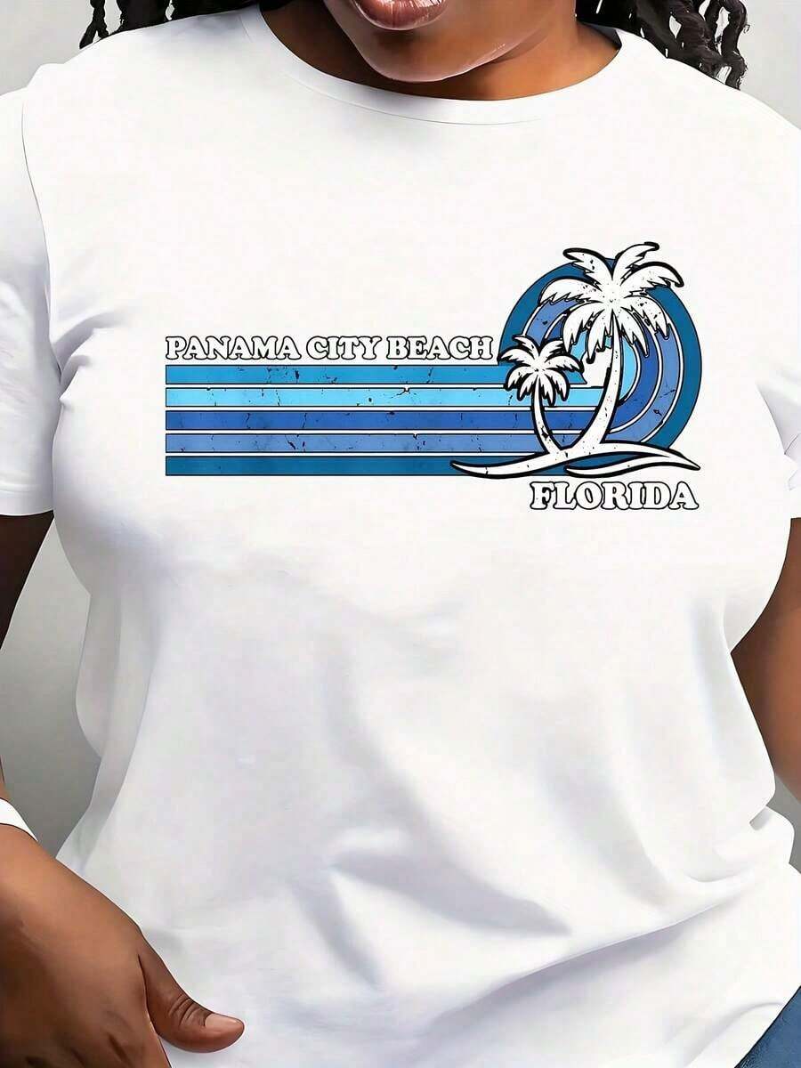 Women's Casual T-Shirt, Retro Vintage Style, For Family Vacations In Florida, Panama City, Beach - 白色 - 查看 1