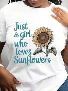 Camiseta 'Just A Girl Who Loves Sunflowers', Camiseta de Girasoles, Camiseta con Estampado de Flores, Camiseta de Moda, Ropa Casual de Verano de Manga Corta y Cuello Redondo, Camiseta para Mujer - Blanco - Ver 6