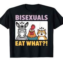 Camiseta unisex informal de manga corta estampada para el Día de la Independencia y el Día del Padre, con decoración exclusiva y divertida, con eslogan de parodia de burro, pollo y gato. 180 g, dise?o de bandera, aplicación de la comunidad LGBT, verano 2025. - Negro - Ver 1