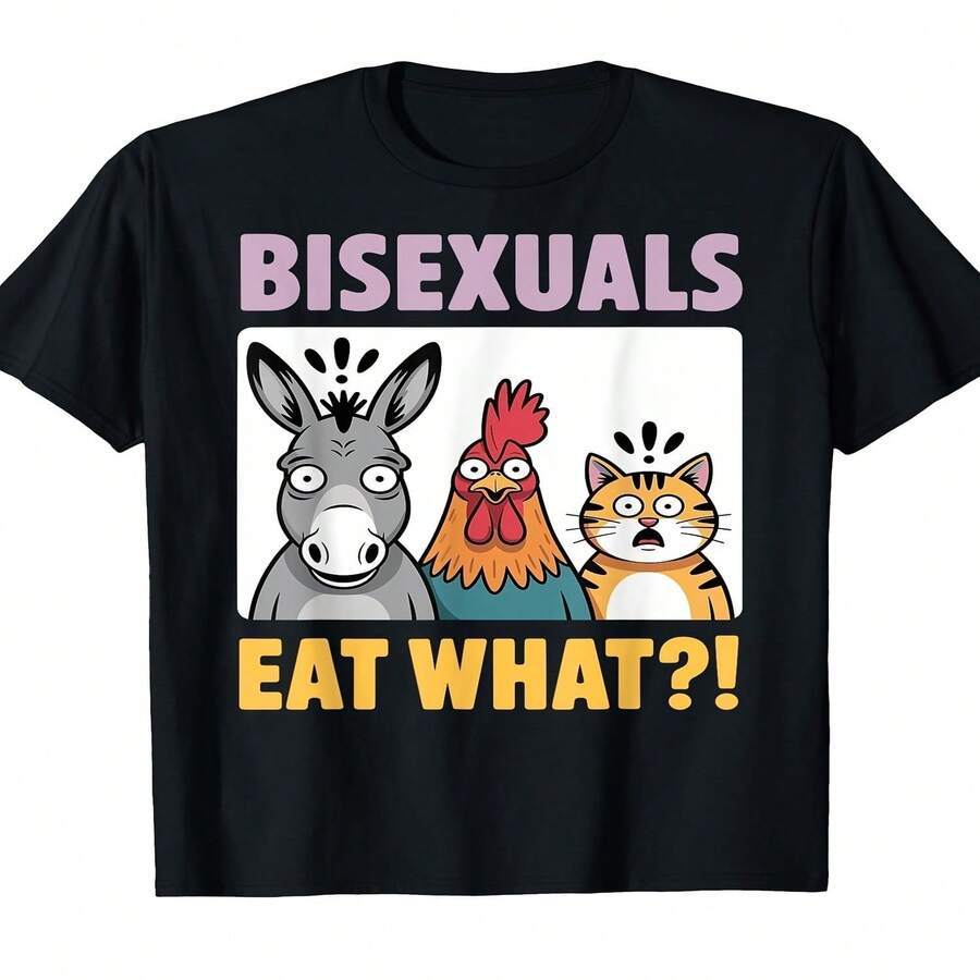Camiseta unisex informal de manga corta estampada para el Día de la Independencia y el Día del Padre, con decoración exclusiva y divertida, con eslogan de parodia de burro, pollo y gato. 180 g, dise?o de bandera, aplicación de la comunidad LGBT, verano 2025. - Negro - Ver 1