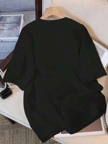 100% cotton Camiseta de mujer inspirada en Y2K con gatito encantador y gráfico de "Un día caótico" - Suave, cuello redondo, manga corta, estilo casual y elegante para atuendo casual, perfecto para salidas de verano, tallas S-XXL - Negro - Ver 2