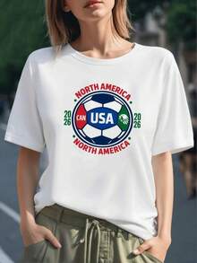 Símbolo que celebra la unión de Canadá Estados Unidos y México en un torneo continental que refleja pasión por el fútbol y hermandad norteamericana camiseta para mujer 100% algodón - Negro - Ver 6