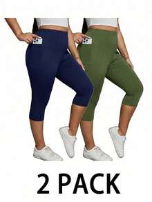 Pantalones capri de verano para mujer de talla grande, 2 piezas de leggings estampados, leggings negros, pantalones capri deportivos para mujer, leggings de mujer, conjunto de 2 piezas de leggings negros, ropa de otoño, atuendos de maestro - Multicolor 2 - Ver 1