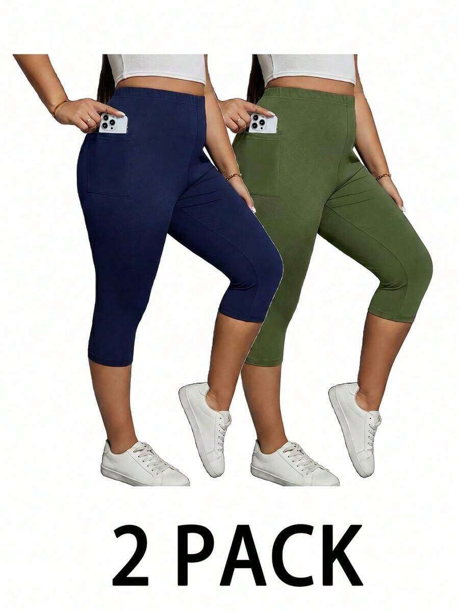 Pantalones capri de verano para mujer de talla grande, 2 piezas de leggings estampados, leggings negros, pantalones capri deportivos para mujer, leggings de mujer, conjunto de 2 piezas de leggings negros, ropa de otoño, atuendos de maestro - Multicolor 2 - Ver 1