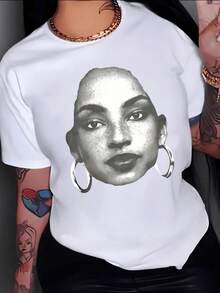 A Woman's Face With Large Circular Earrings Symbolizes Strength, Identity, And Cultural Pride, Representing The Connection Between Modern Elegance And Artistic Roots. A Comfortable And Versatile Casual Women's T-Shirt. - White - View 8