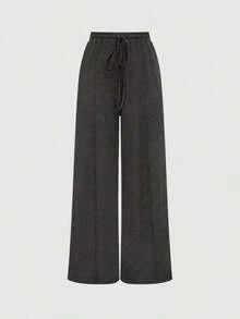Set de 2 piezas: Top con bajo asimétrico y pantalones de unicolor - Gris Oscuro - Ver 5