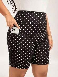 Pantalones cortos deportivos de cintura alta básicos y casuales para mujer de talla grande en color negro, con bolsillo, adecuados para entrenamiento de verano y ropa deportiva - Negro 4 - Ver 1