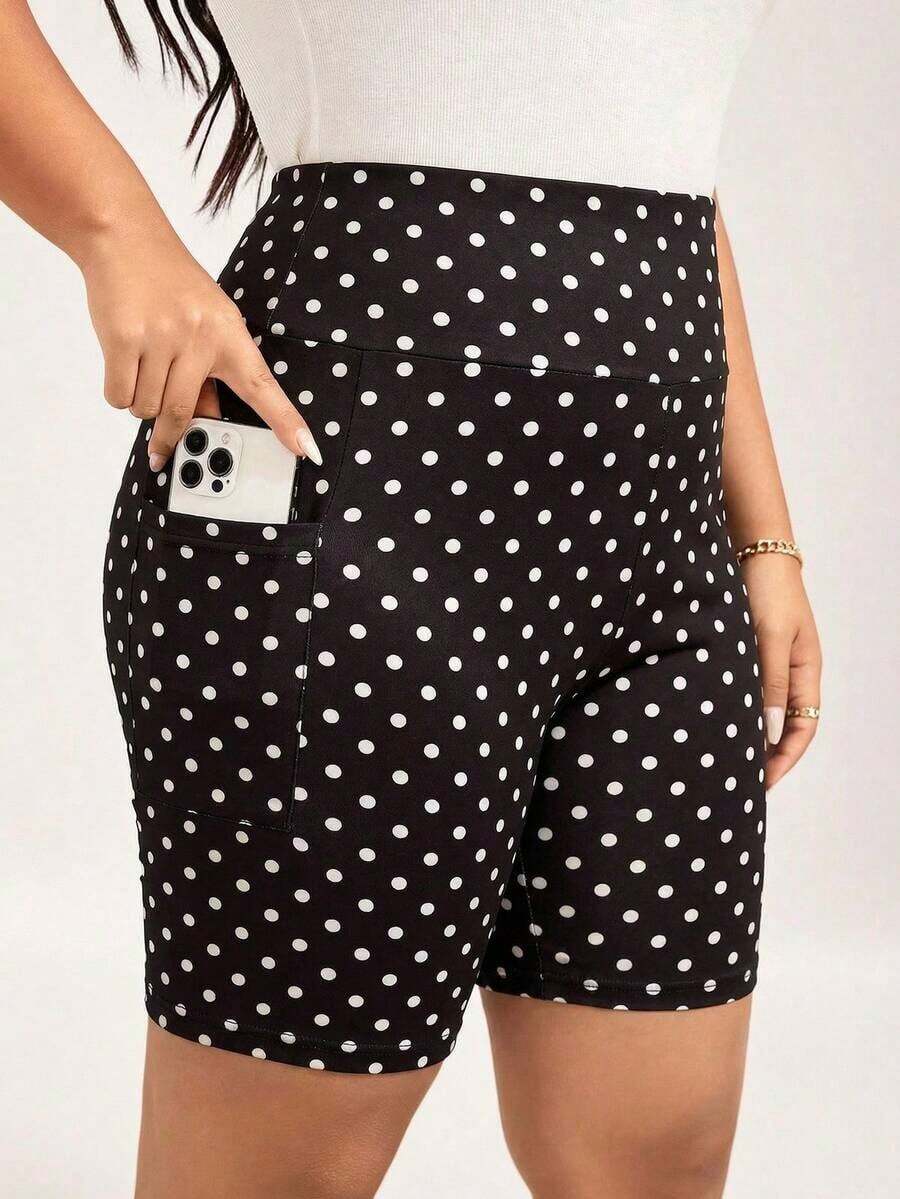 Pantalones cortos deportivos de cintura alta básicos y casuales para mujer de talla grande en color negro, con bolsillo, adecuados para entrenamiento de verano y ropa deportiva - Negro 4 - Ver 1