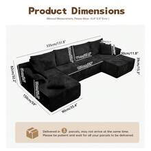 132 Inch Boneless Couches For Living Room,Plush Corduroy,Modern Modular Sectional Sofa With Double Chaise Lounge, U-Shape Cloud Sectional Couch, No Assembly Required, DIY Combination - màu đen - Xem 4