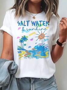 1 camiseta de algodón puro para mujer con estampado de letras y anime, diseño sencillo, cómoda y transpirable, adecuada para uso casual diario, que muestra un estilo natural y elegante, imprescindible para fiestas de verano, envío local, 180g 100% algodón. - Blanco - Ver 6