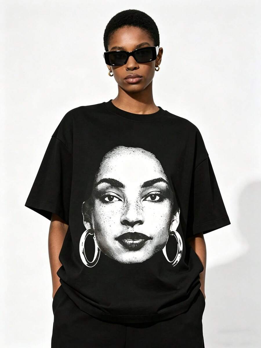 Camiseta de manga corta con cuello redondo suave y casual para mujer, talla grande, a la moda para el verano, tops para salir, de algodón, estilo vintage, estilo callejero europeo y americano, casual deportivo, estilo unisex, estilo casual urbano, tops bonitos, G - Negro - Ver 1