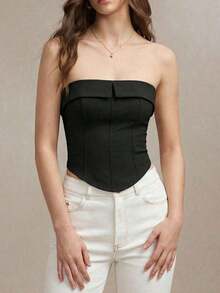 Camiseta de tirantes con detalle de pliegue para mujer, apta para uso urbano y casual de negocios, top básico adecuado para Navidad, Halloween, fiestas y atuendo de invitada a bodas - Negro - Ver 1