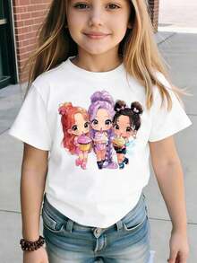 Short-Sleeved T-Shirt With Round Neck And Cartoon Print For Young Girls - 白色 - 查看 8
