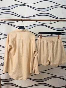 Imported Women's Linen Set / Button / Lining / / Women's - Beige - View 7