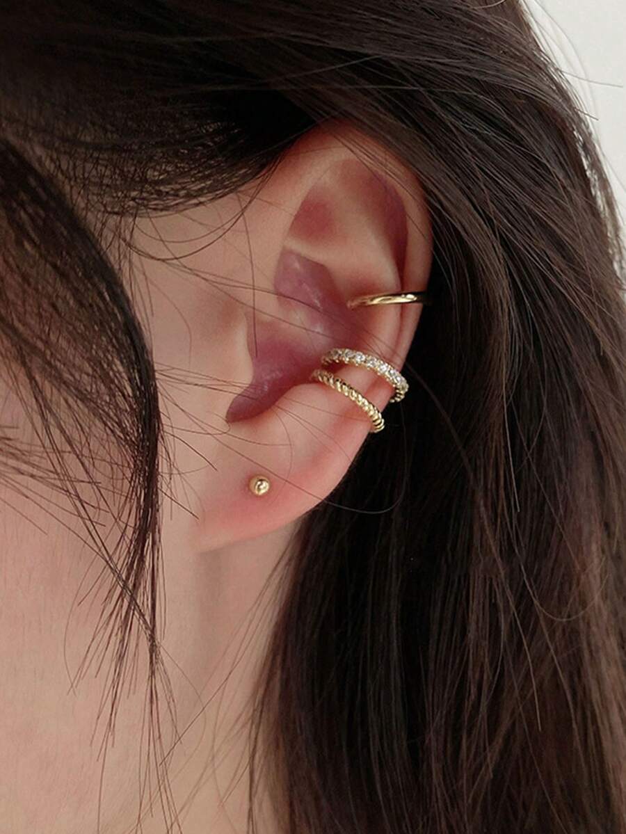 Bộ 3 khuyên tai kẹp nhiều vòng tròn tối giản màu vàng dành cho nữ không cần xỏ lỗ tai. - 3 món đồ vàng - Xem 1