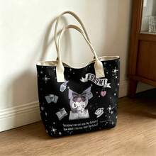 Miniso Túi tote vải canvas Sanrio Kuromi Fortune Teller, màu đen in hình ngôi sao, thích hợp sử dụng hàng ngày. - Hồng - Xem 2