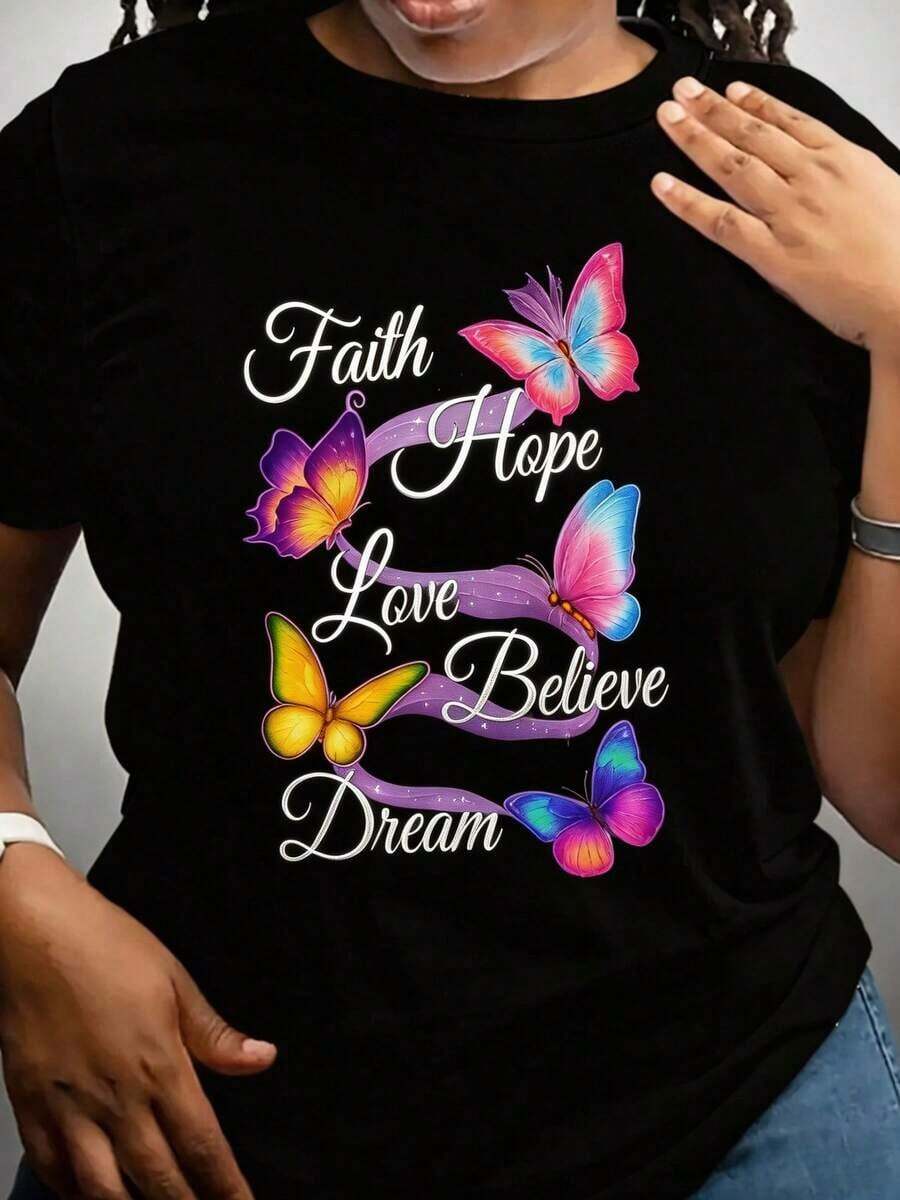 Camisetas Casuales con Estampados para Mujer - Tops Bonitos - Conjuntos de Algodón para Mujer - Camiseta Casual de Manga Corta - Tops de Mujer - Camisetas Holgadas - Atuendo Diario - Adecuado para primavera, verano y otoño - Negro - Ver 1
